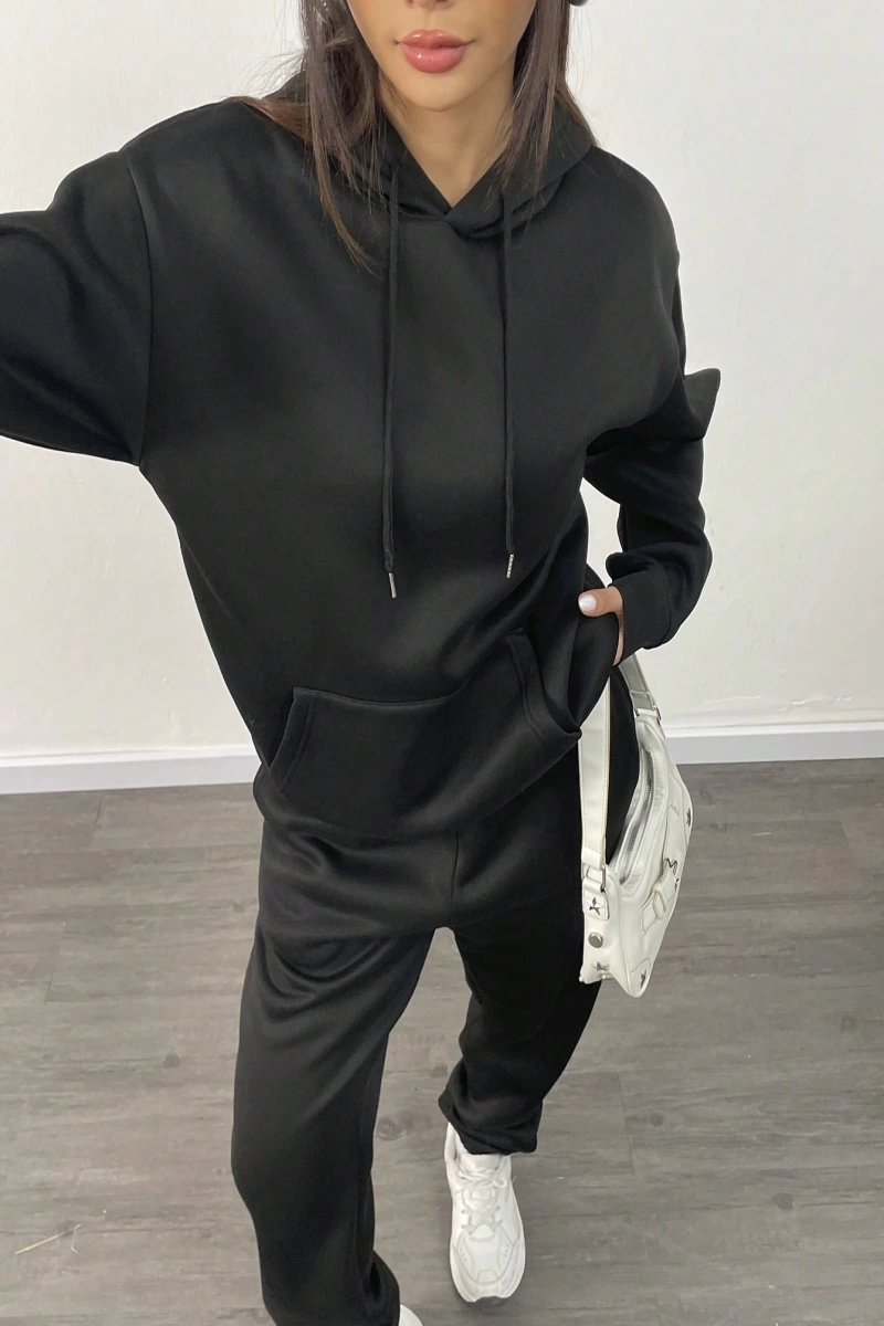 Kadın Kapşonlu Bağcıklı Sweatshirt ve Eşofman Altı Takımı