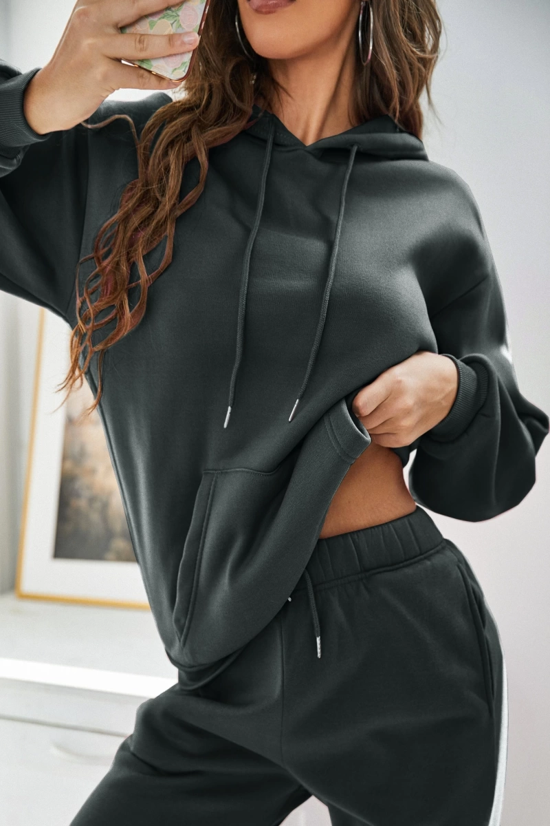 Kadın Kapşonlu Bağcıklı Sweatshirt ve Eşofman Altı Takımı
