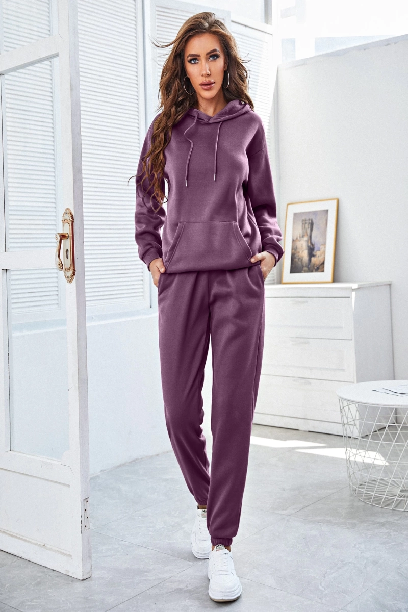 Kadın Kapşonlu Bağcıklı Sweatshirt ve Eşofman Altı Takımı