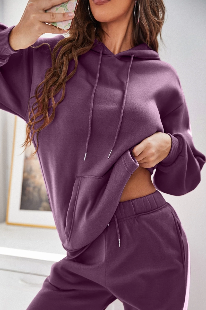 Kadın Kapşonlu Bağcıklı Sweatshirt ve Eşofman Altı Takımı