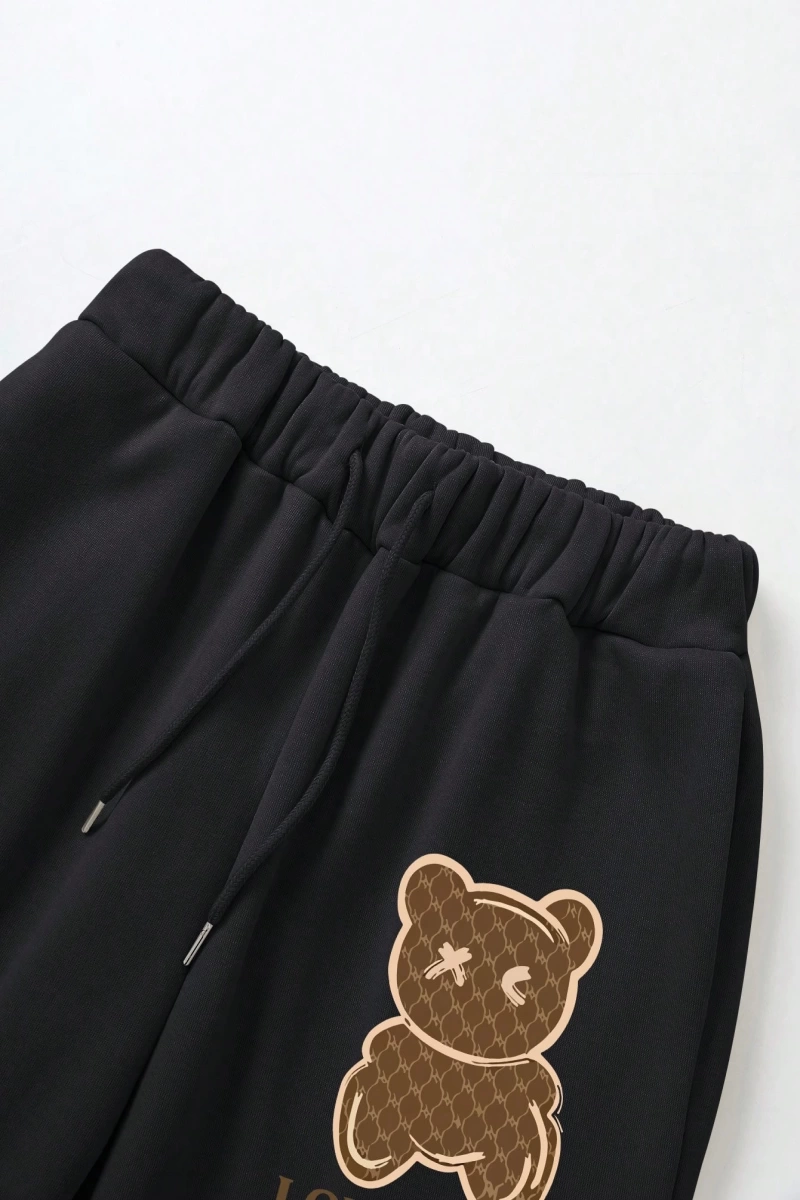 Kadın Kapşonlu Siyah Baskılı Bağcıklı Sweatshirt ve Jogger Pantolon İki Parçalı Takım