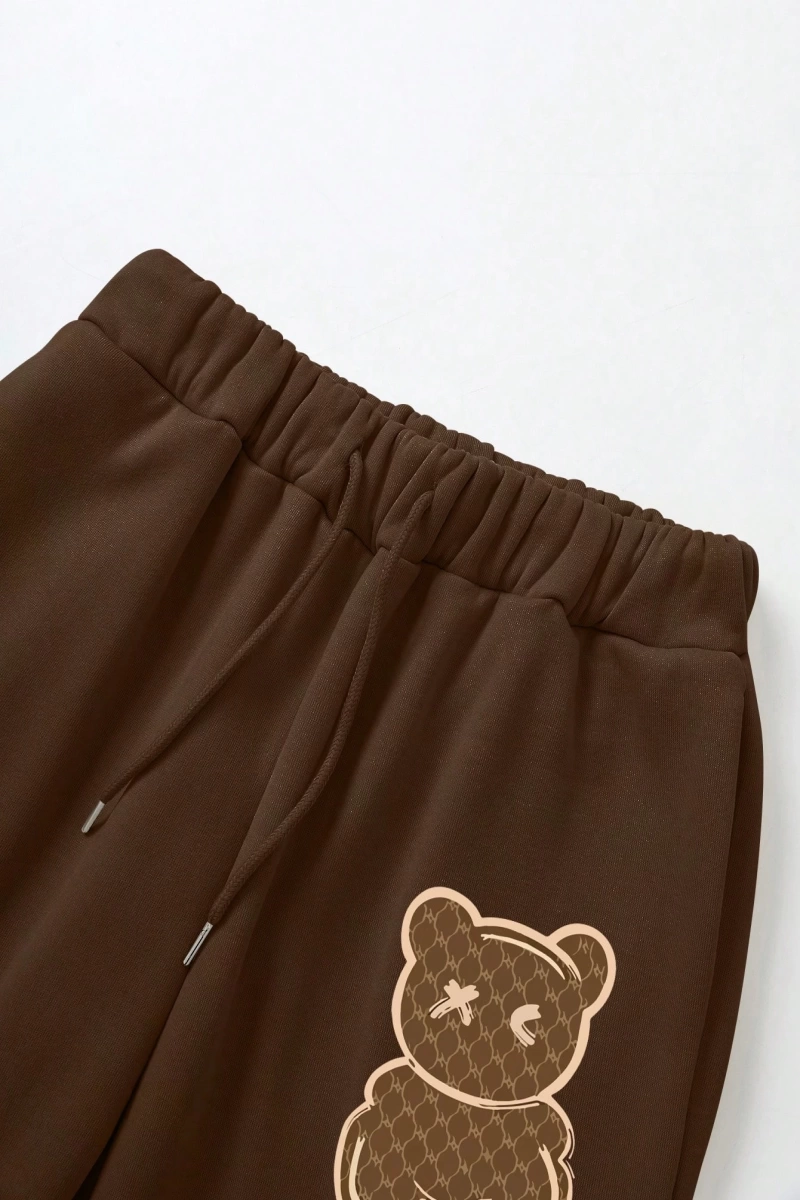 Kadın Kapşonlu Siyah Baskılı Bağcıklı Sweatshirt ve Jogger Pantolon İki Parçalı Takım