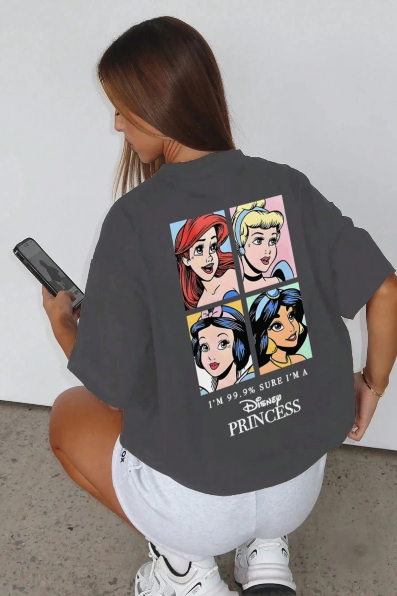 Kadın Karikatür Slogan Baskılı Mürettebat Yaka Kısa Kollu Günlük Tişört, Her Gün Moda Çok Yön