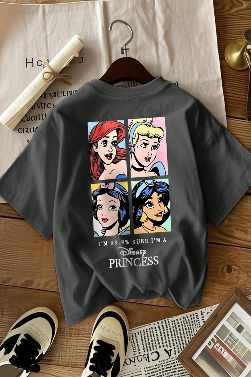 Kadın Karikatür Slogan Baskılı Mürettebat Yaka Kısa Kollu Günlük Tişört, Her Gün Moda Çok Yön