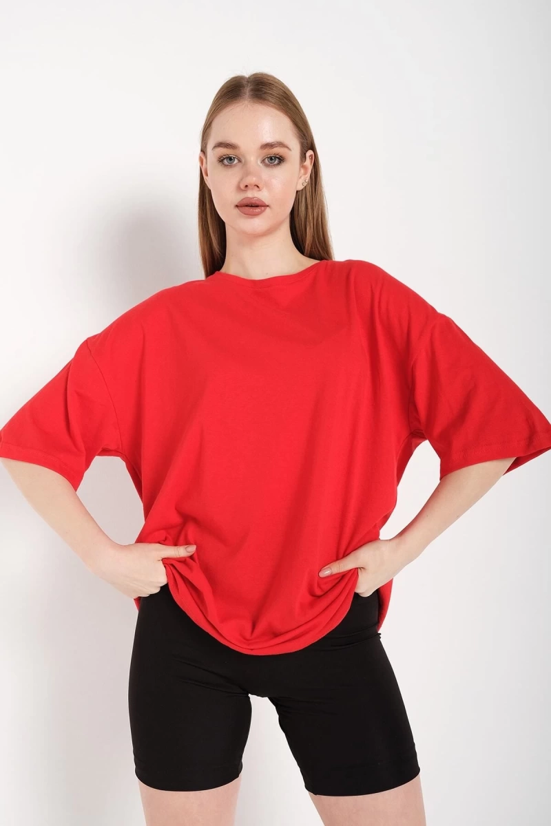 Kadın Kırmızı Oversize T-shirt