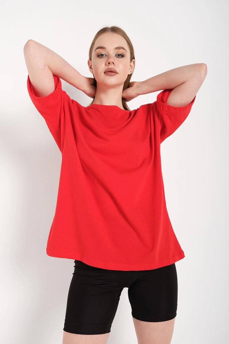 Kadın Kırmızı Oversize T-shirt