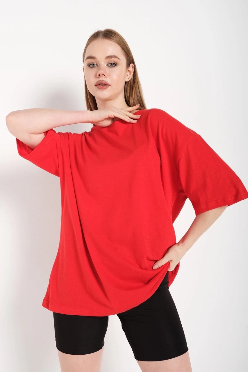 Kadın Kırmızı Oversize T-shirt
