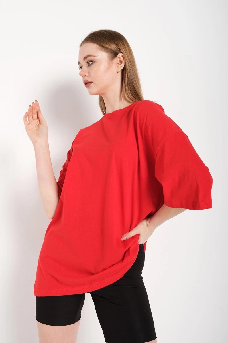 Kadın Kırmızı Oversize T-shirt