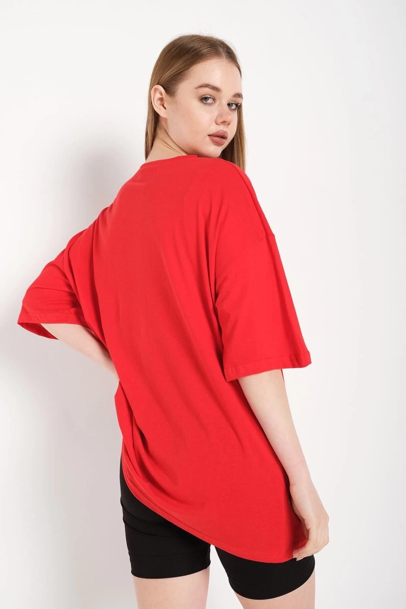 Kadın Kırmızı Oversize T-shirt