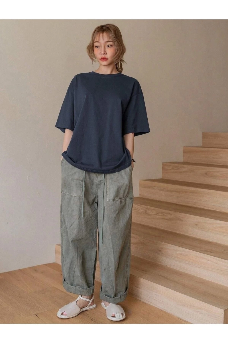 Kadın Lacivert Fructification Baskılı Oversize T-shirt