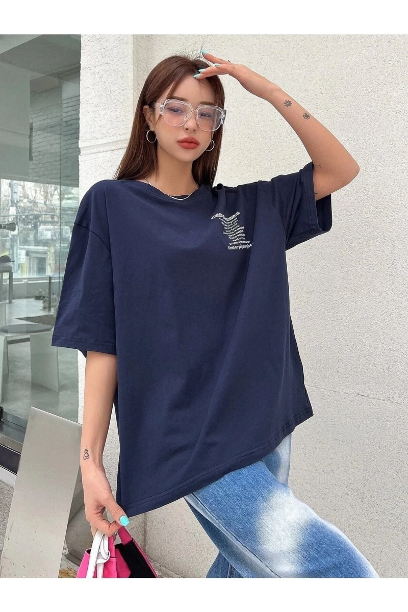 Kadın Lacivert Nothing For Nothing Baskılı Oversize T-shirt