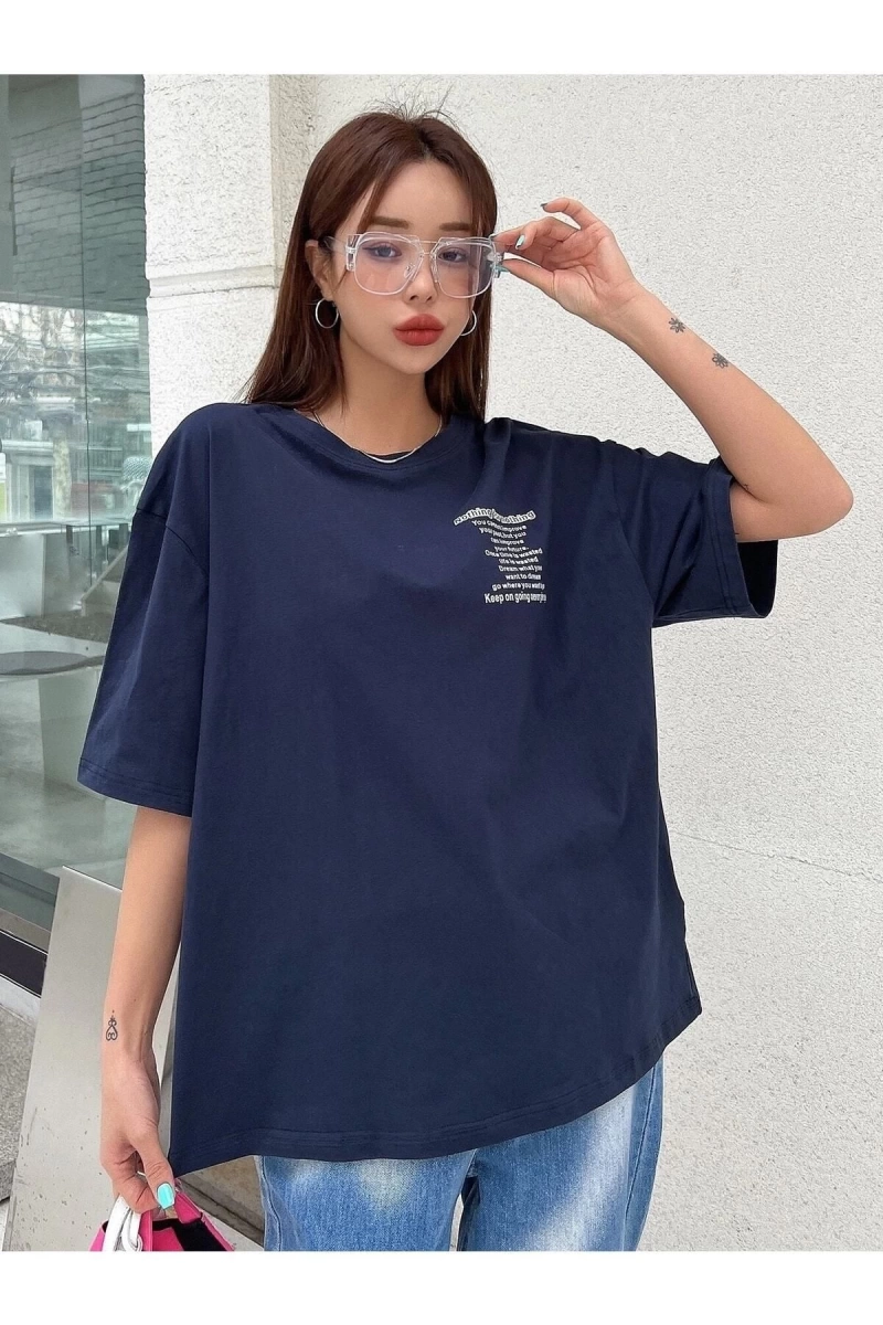 Kadın Lacivert Nothing For Nothing Baskılı Oversize T-shirt