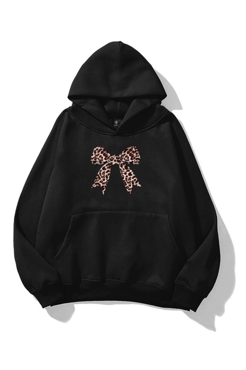 Kadın Leopar Kurdele Sweatshirt