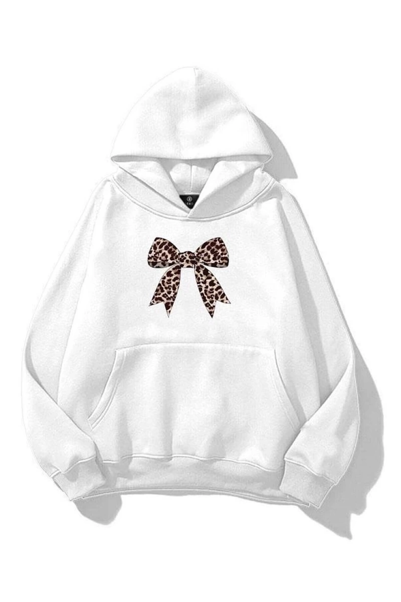 Kadın Leopar Kurdele Sweatshirt Siyah