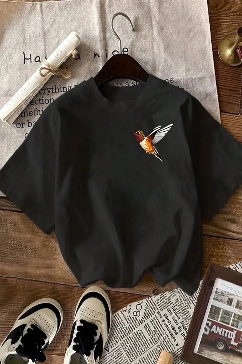 Kadın Mektup Baskılı Bol Kısa Kollu Tişört, Basit Günlük Moda