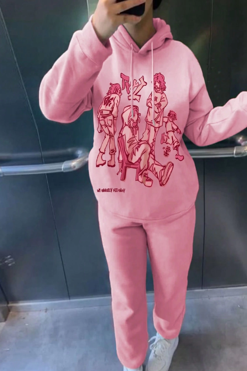 Kadın Mektup Baskılı Düşük Omuz Sweatshirt Ve Bağcıklı Bel Pantolon Takımı