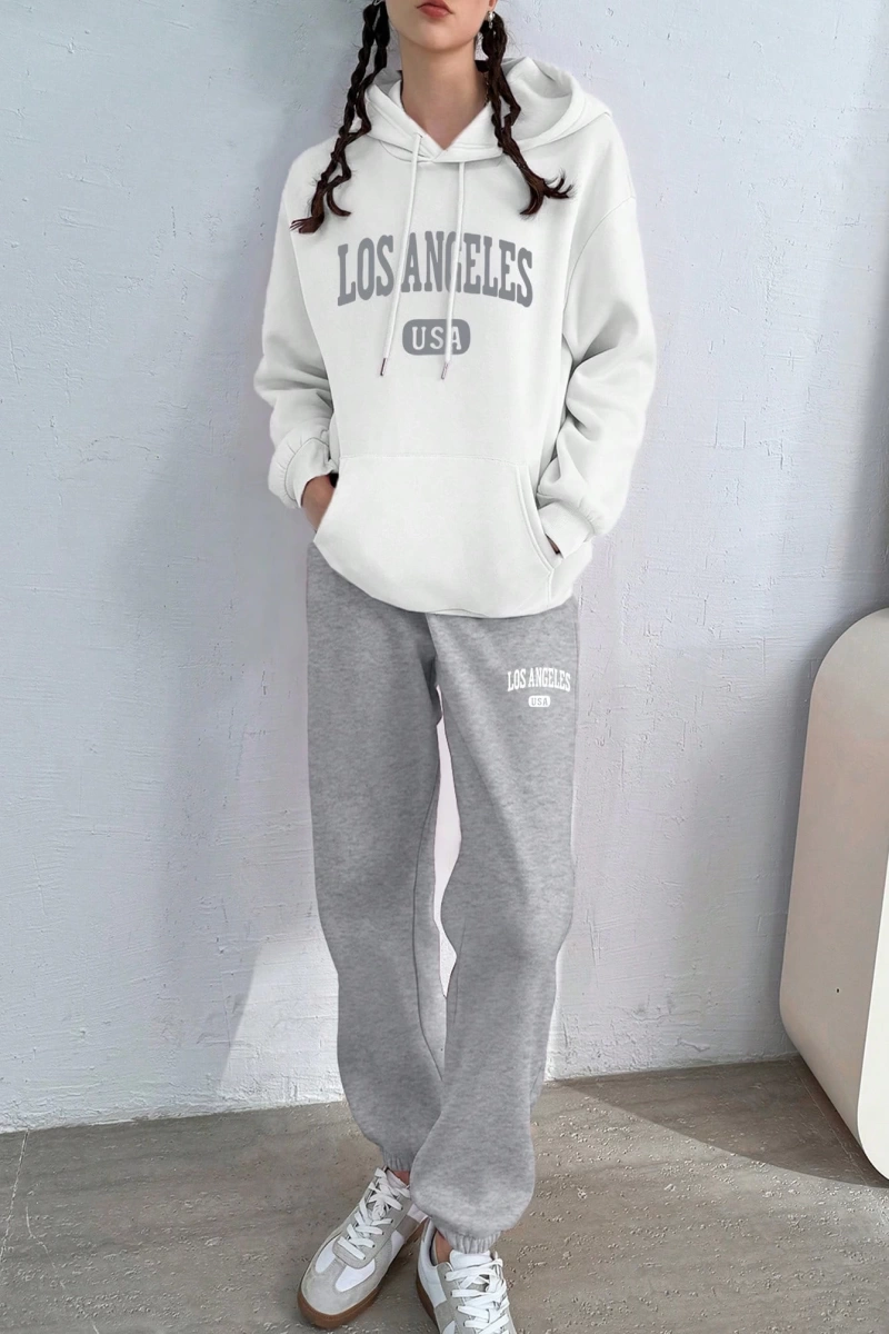 Kadın Mektup Baskılı Sweatshirt Ve Eşofman Altı İki Parça Set