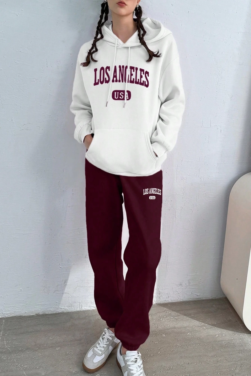Kadın Mektup Baskılı Sweatshirt Ve Eşofman Altı İki Parça Set