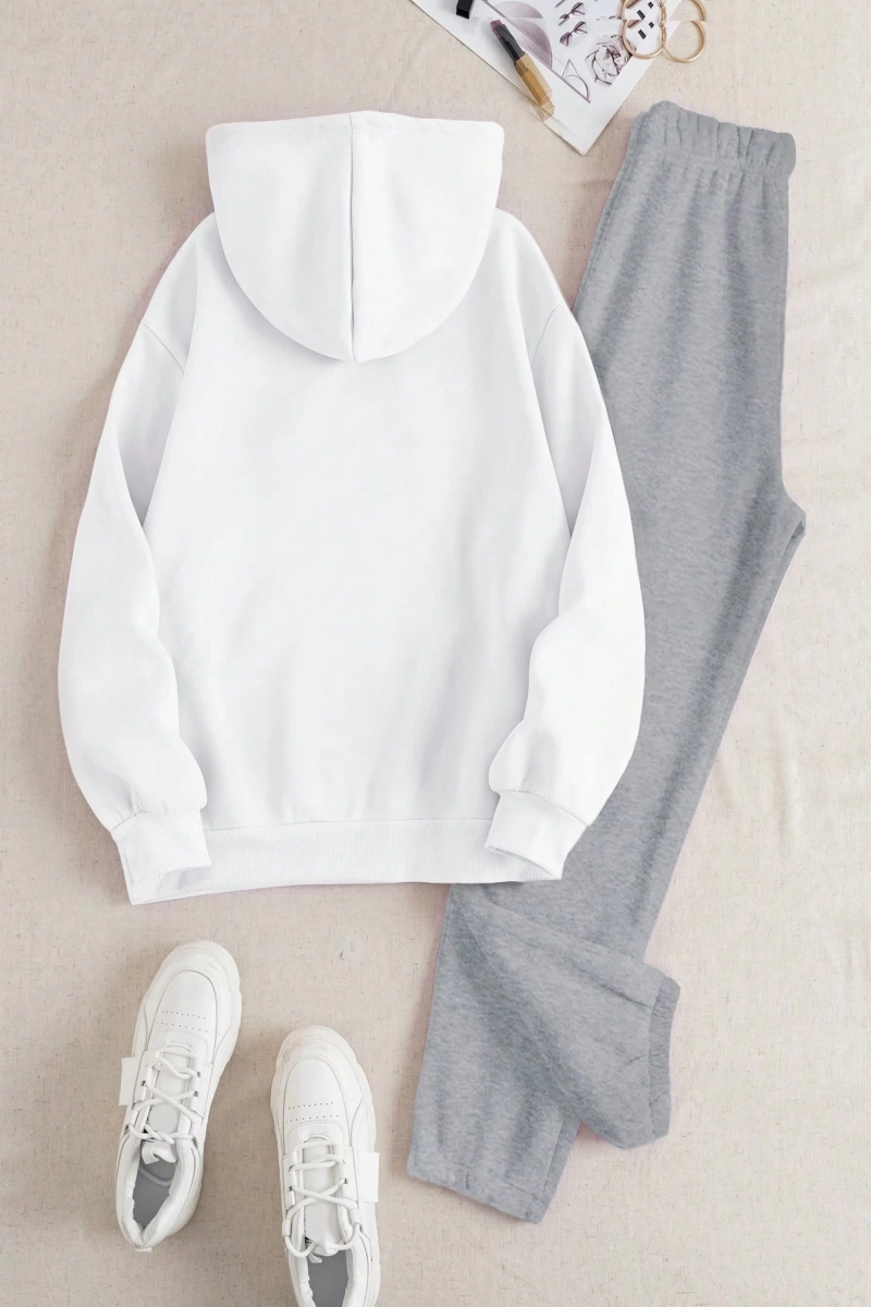 Kadın Mektup Baskılı Sweatshirt Ve Eşofman Altı İki Parça Set