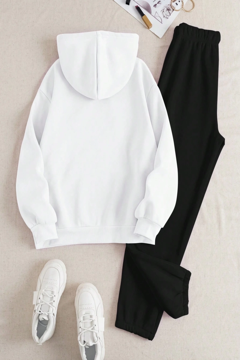 Kadın Mektup Baskılı Sweatshirt Ve Eşofman Altı İki Parça Set