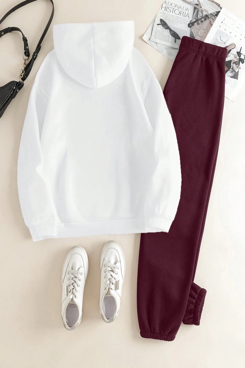 Kadın Mektup Baskılı Sweatshirt Ve Eşofman Altı İki Parça Set