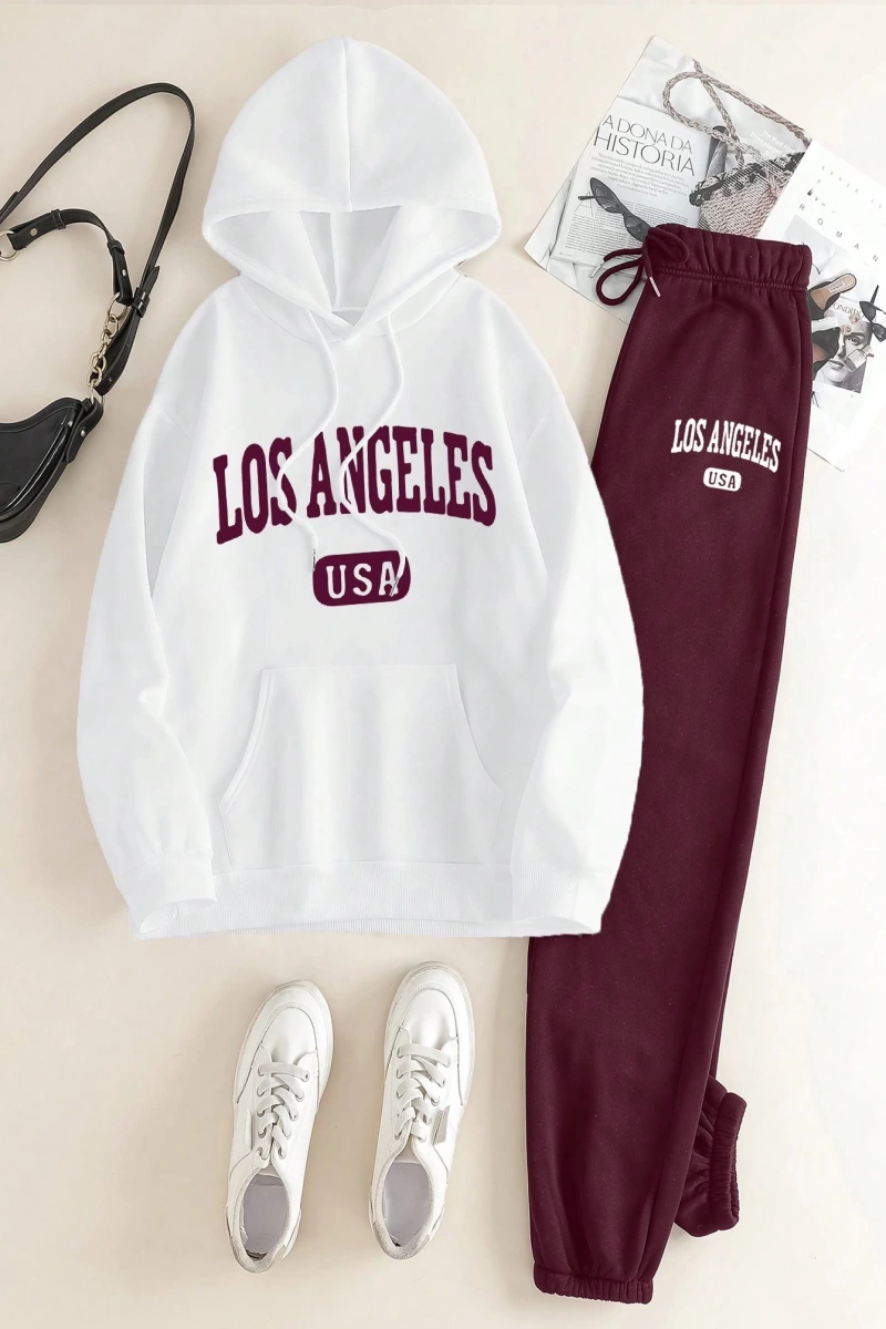 Kadın Mektup Baskılı Sweatshirt Ve Eşofman Altı İki Parça Set