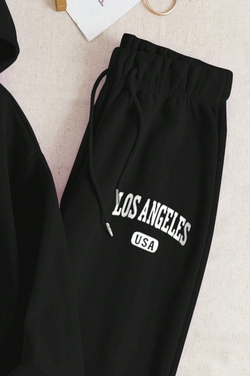 Kadın Mektup Baskılı Sweatshirt Ve Eşofman Altı İki Parça Set