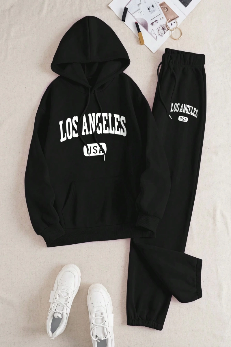 Kadın Mektup Baskılı Sweatshirt Ve Eşofman Altı İki Parça Set