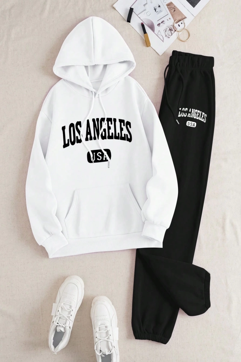 Kadın Mektup Baskılı Sweatshirt Ve Eşofman Altı İki Parça Set