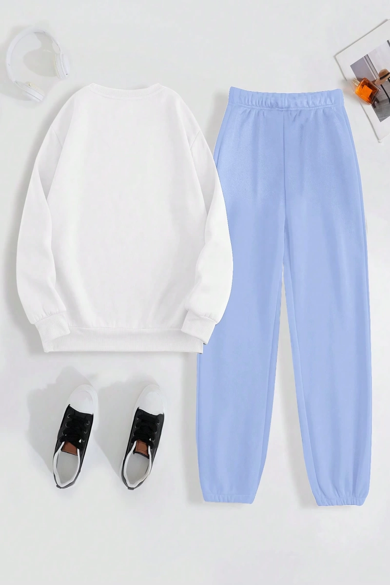 Kadın Mektup Baskılı Yuvarlak Yaka Sweatshirt Ve Eşofman Altı Takımı