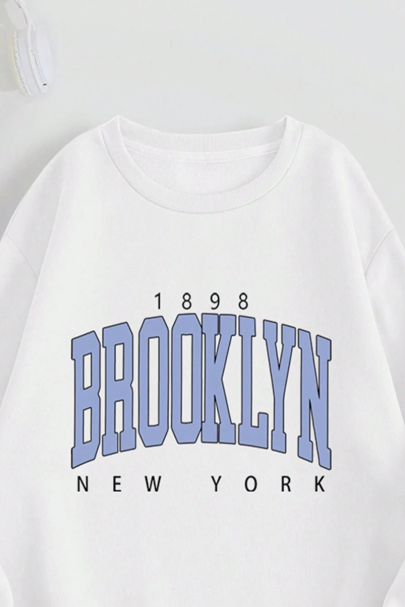 Kadın Mektup Baskılı Yuvarlak Yaka Sweatshirt Ve Eşofman Altı Takımı