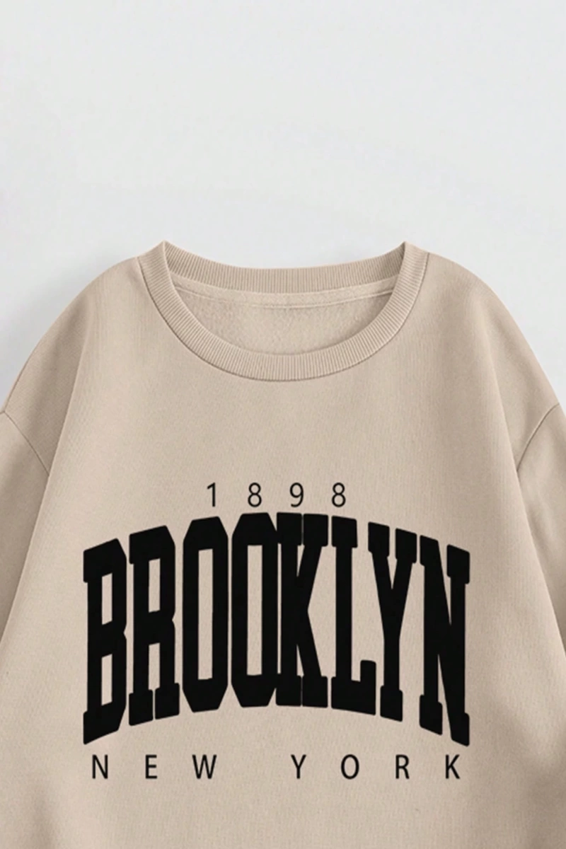 Kadın Mektup Baskılı Yuvarlak Yaka Sweatshirt Ve Eşofman Altı Takımı