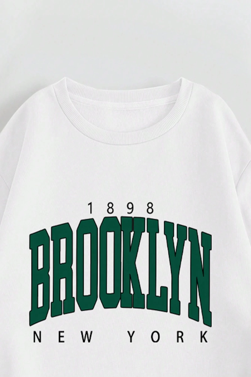 Kadın Mektup Baskılı Yuvarlak Yaka Sweatshirt Ve Eşofman Altı Takımı