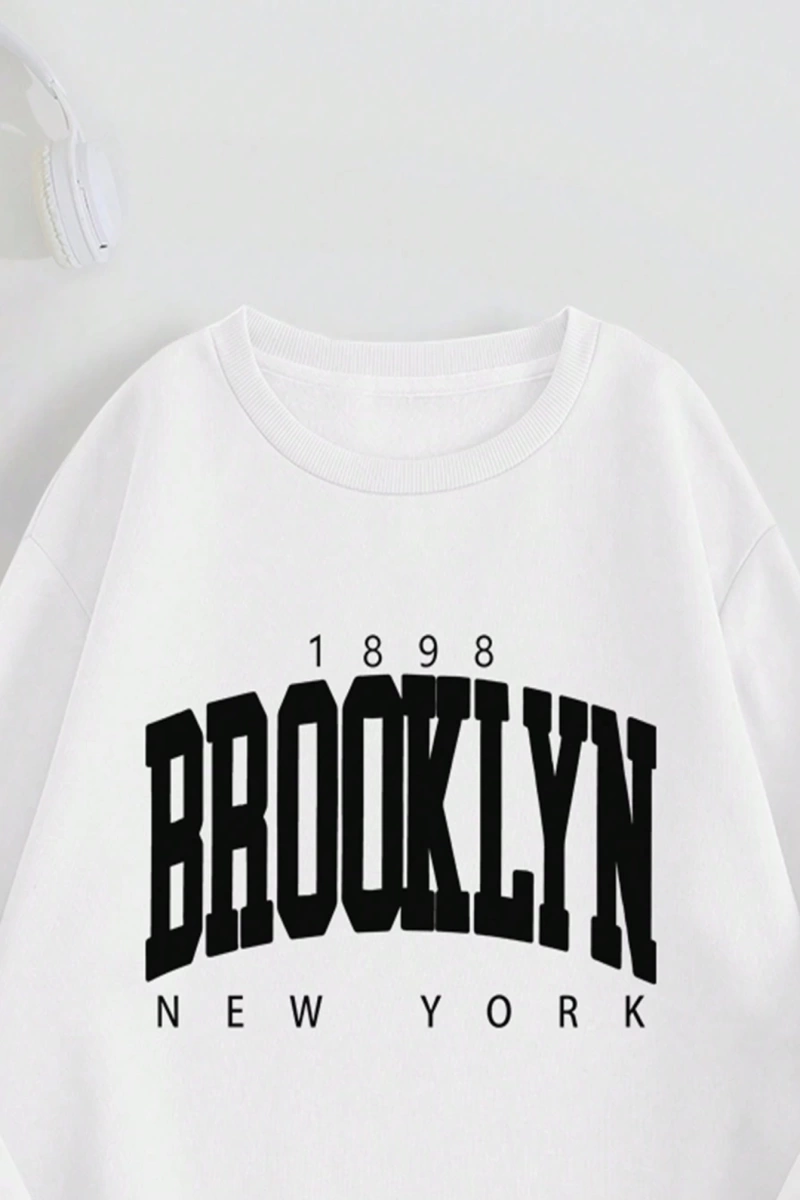 Kadın Mektup Baskılı Yuvarlak Yaka Sweatshirt Ve Eşofman Altı Takımı