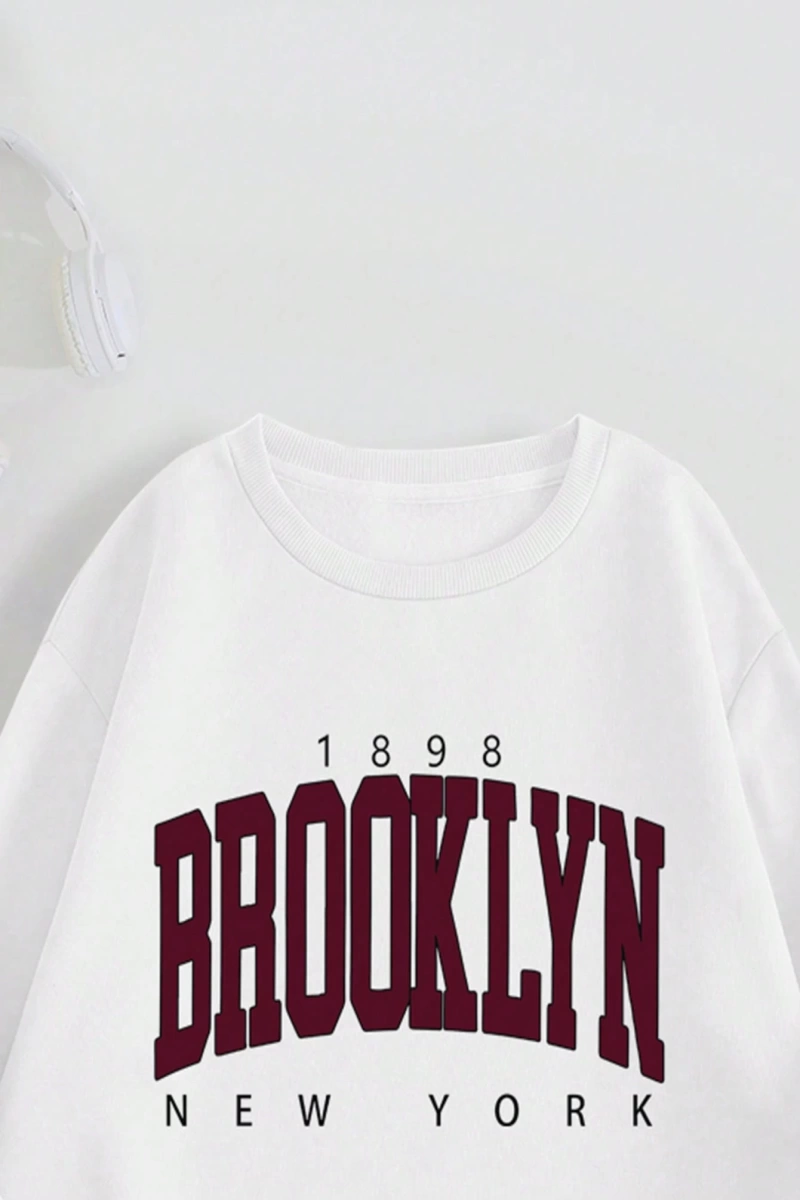 Kadın Mektup Baskılı Yuvarlak Yaka Sweatshirt Ve Eşofman Altı Takımı
