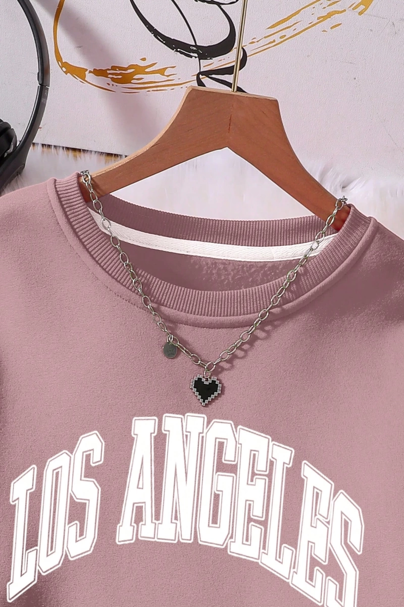 Kadın Mektup Baskılı Yuvarlak Yaka Uzun Kollu Sweatshirt Ve Bağcıklı Bel Paçalı Eşofma