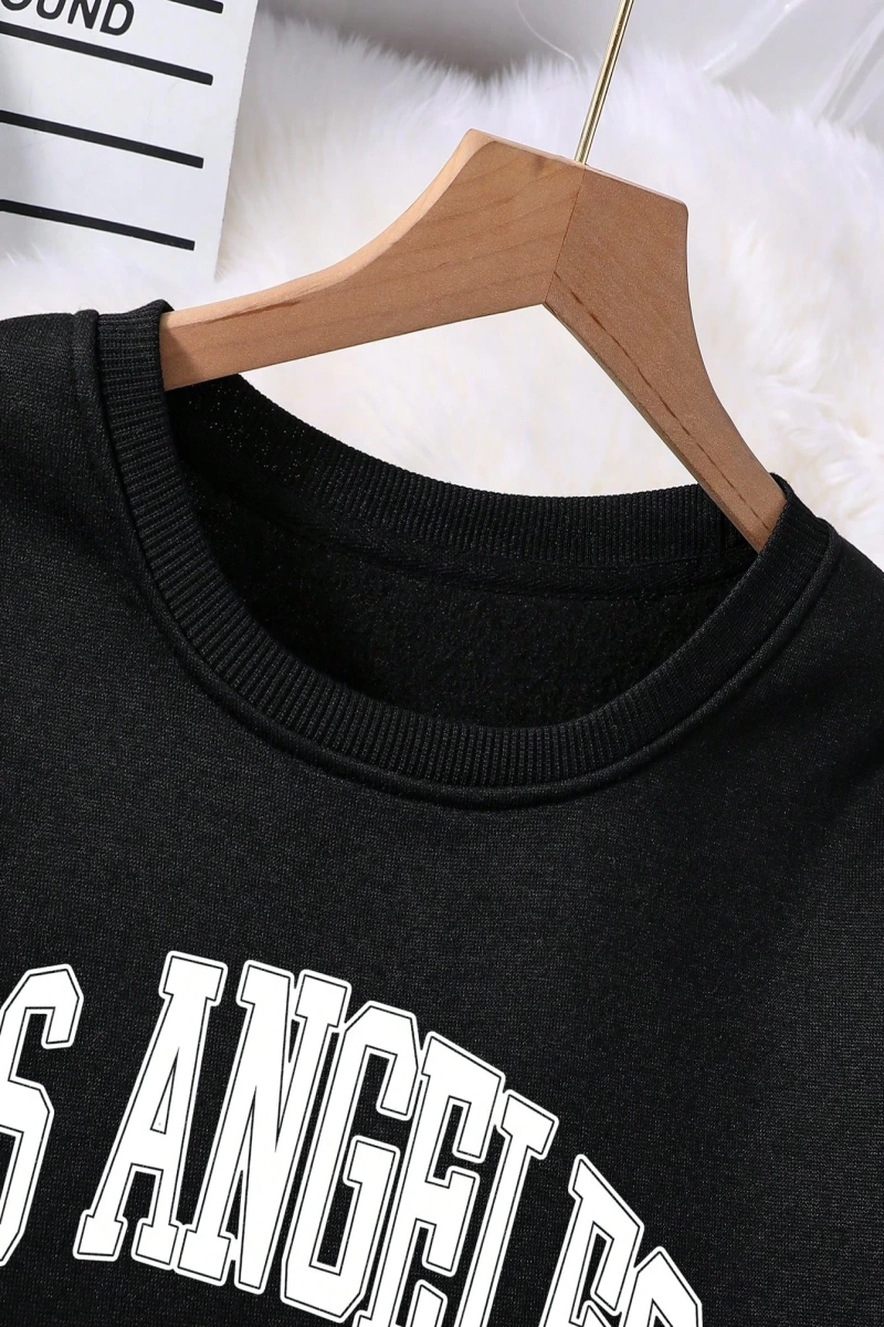 Kadın Mektup Baskılı Yuvarlak Yaka Uzun Kollu Sweatshirt Ve Bağcıklı Bel Paçalı Eşofma