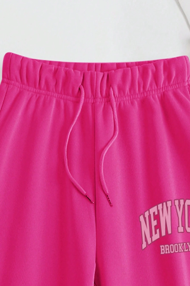 Kadın Mektup Baskılı Yuvarlak Yaka Uzun Kollu Sweatshirt Ve Bağcıklı Jogger Pantolon R