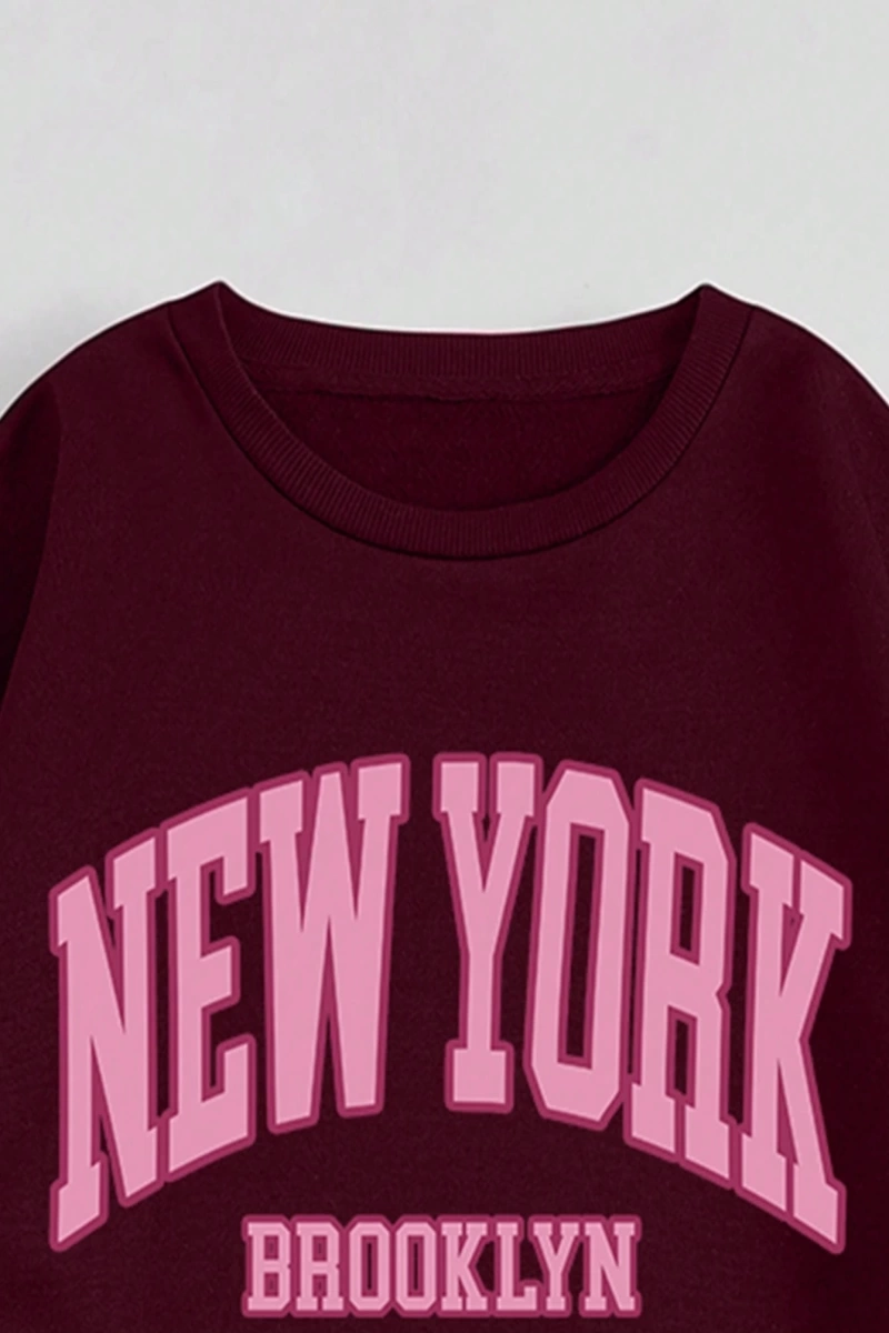 Kadın Mektup Baskılı Yuvarlak Yaka Uzun Kollu Sweatshirt Ve Bağcıklı Jogger Pantolon R