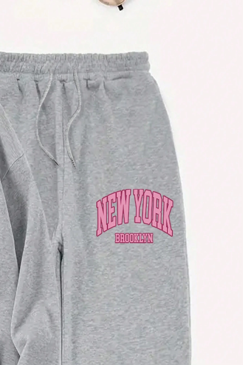 Kadın Mektup Baskılı Yuvarlak Yaka Uzun Kollu Sweatshirt Ve Bağcıklı Jogger Pantolon R