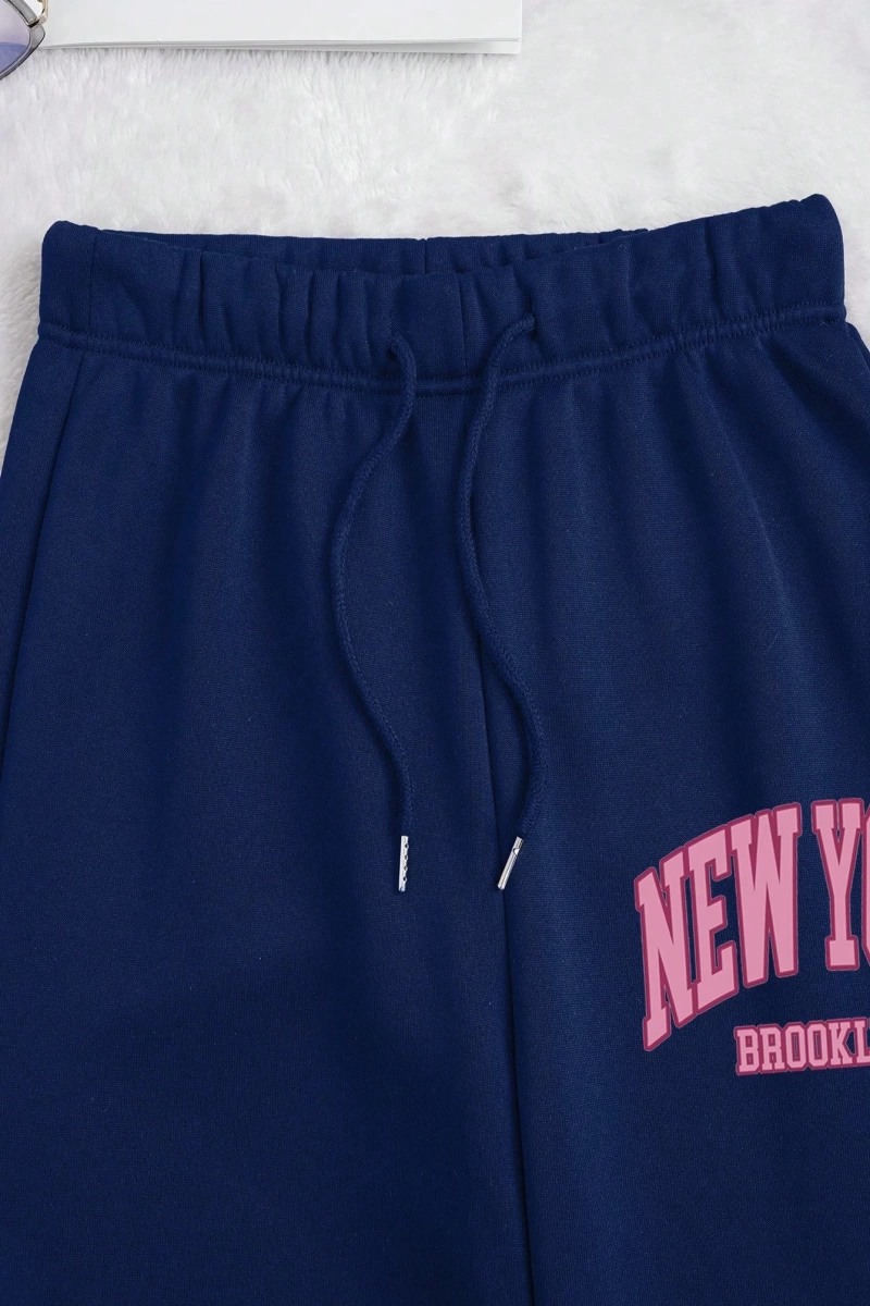 Kadın Mektup Baskılı Yuvarlak Yaka Uzun Kollu Sweatshirt Ve Bağcıklı Jogger Pantolon R