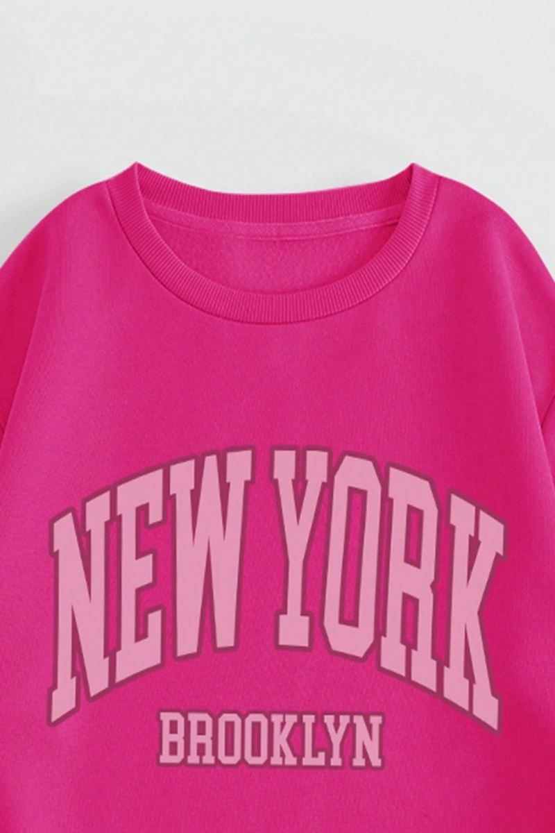Kadın Mektup Baskılı Yuvarlak Yaka Uzun Kollu Sweatshirt Ve Bağcıklı Jogger Pantolon R