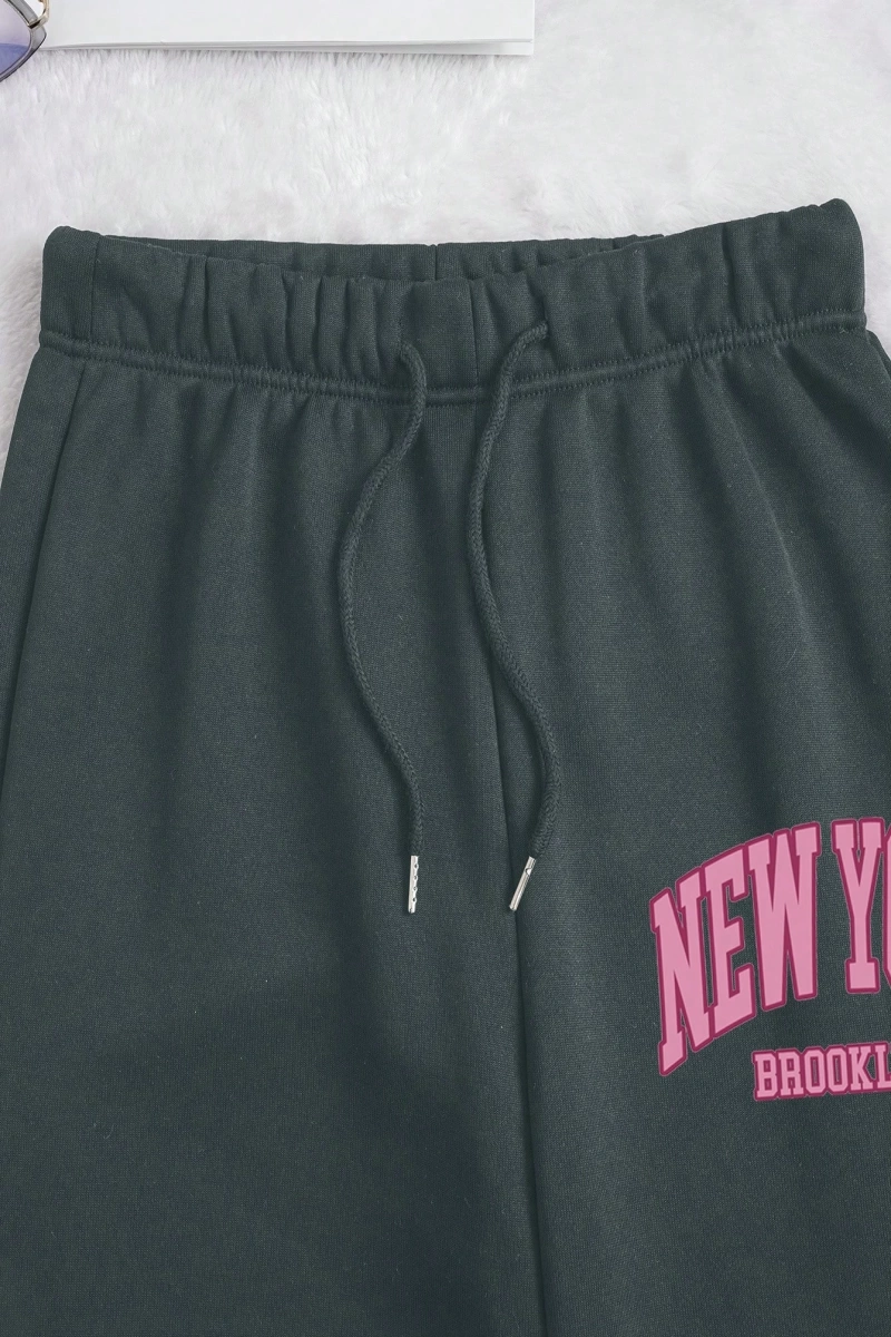 Kadın Mektup Baskılı Yuvarlak Yaka Uzun Kollu Sweatshirt Ve Bağcıklı Jogger Pantolon R
