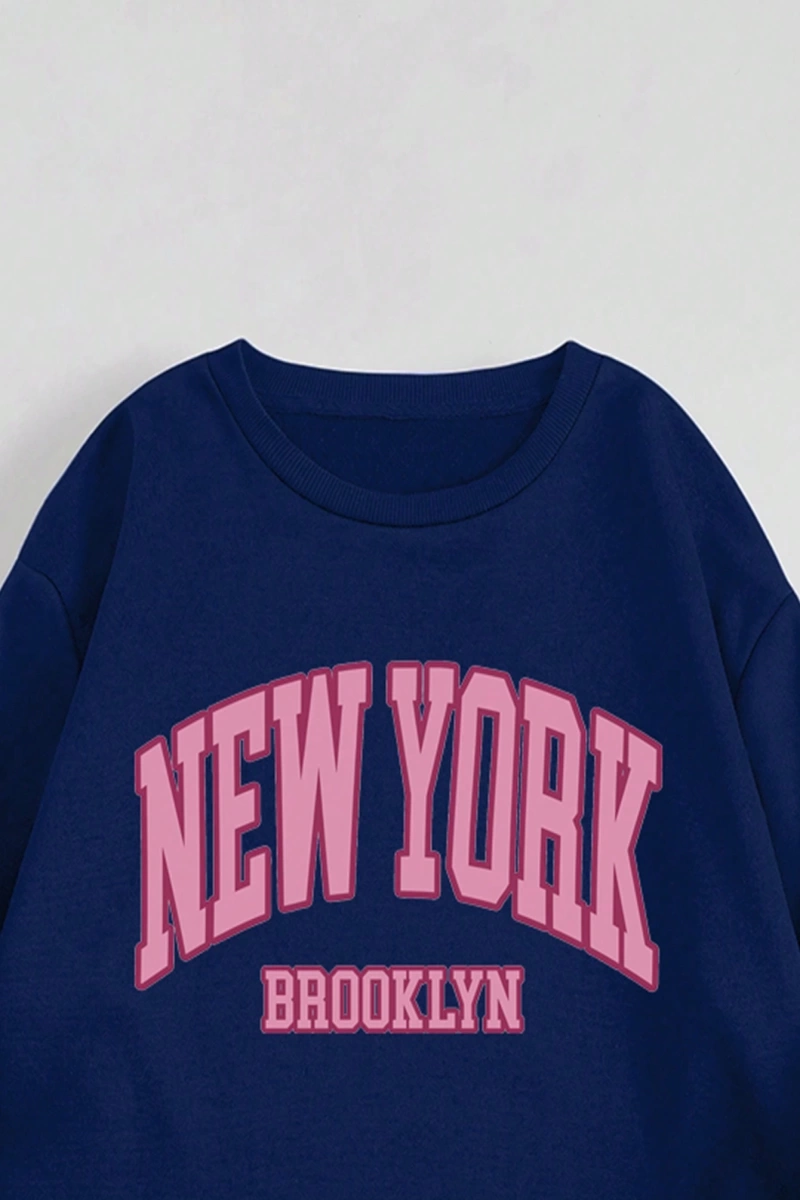 Kadın Mektup Baskılı Yuvarlak Yaka Uzun Kollu Sweatshirt Ve Bağcıklı Jogger Pantolon R