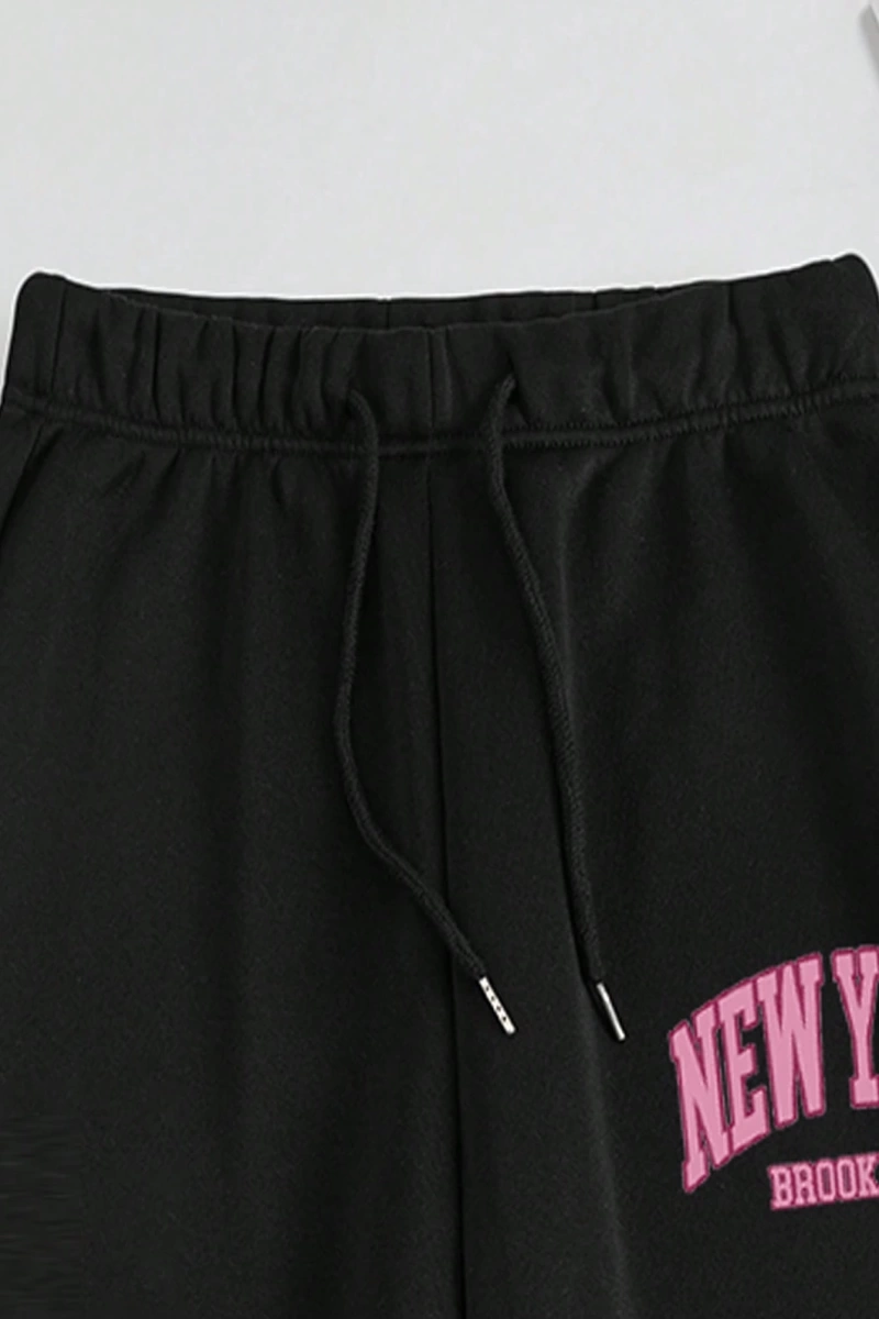 Kadın Mektup Baskılı Yuvarlak Yaka Uzun Kollu Sweatshirt Ve Bağcıklı Jogger Pantolon R
