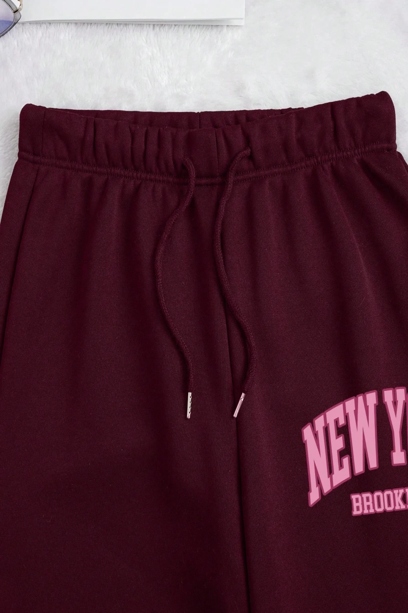 Kadın Mektup Baskılı Yuvarlak Yaka Uzun Kollu Sweatshirt Ve Bağcıklı Jogger Pantolon R