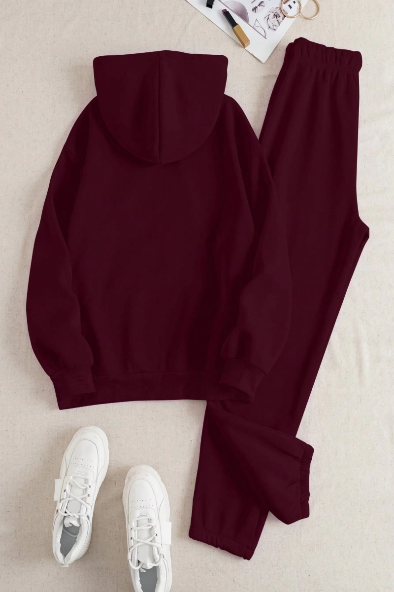 Kadın Moda Bol Spor Kapüşonlu Sweatshirt ve Eşofman Altı İki Parçalı Takım, Bayan İlkb