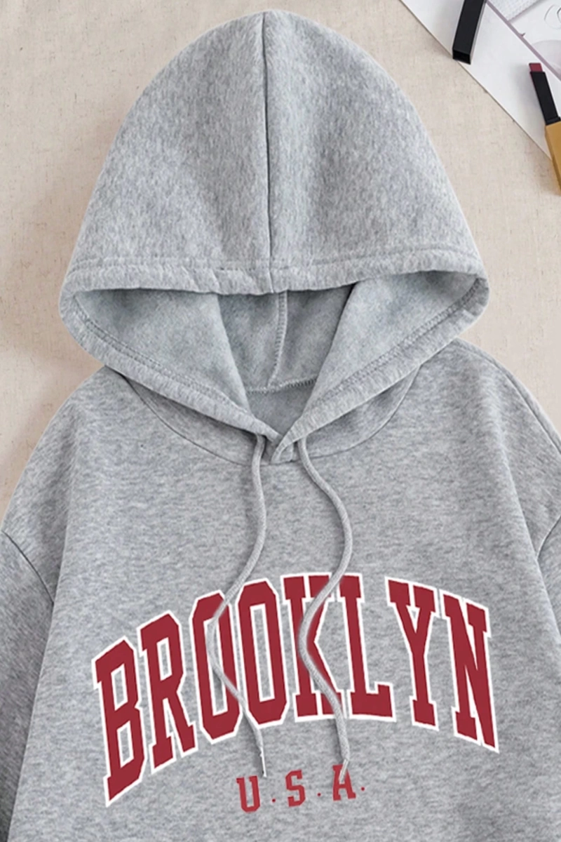 Kadın Moda Bol Spor Kapüşonlu Sweatshirt ve Eşofman Altı İki Parçalı Takım, Bayan İlkb