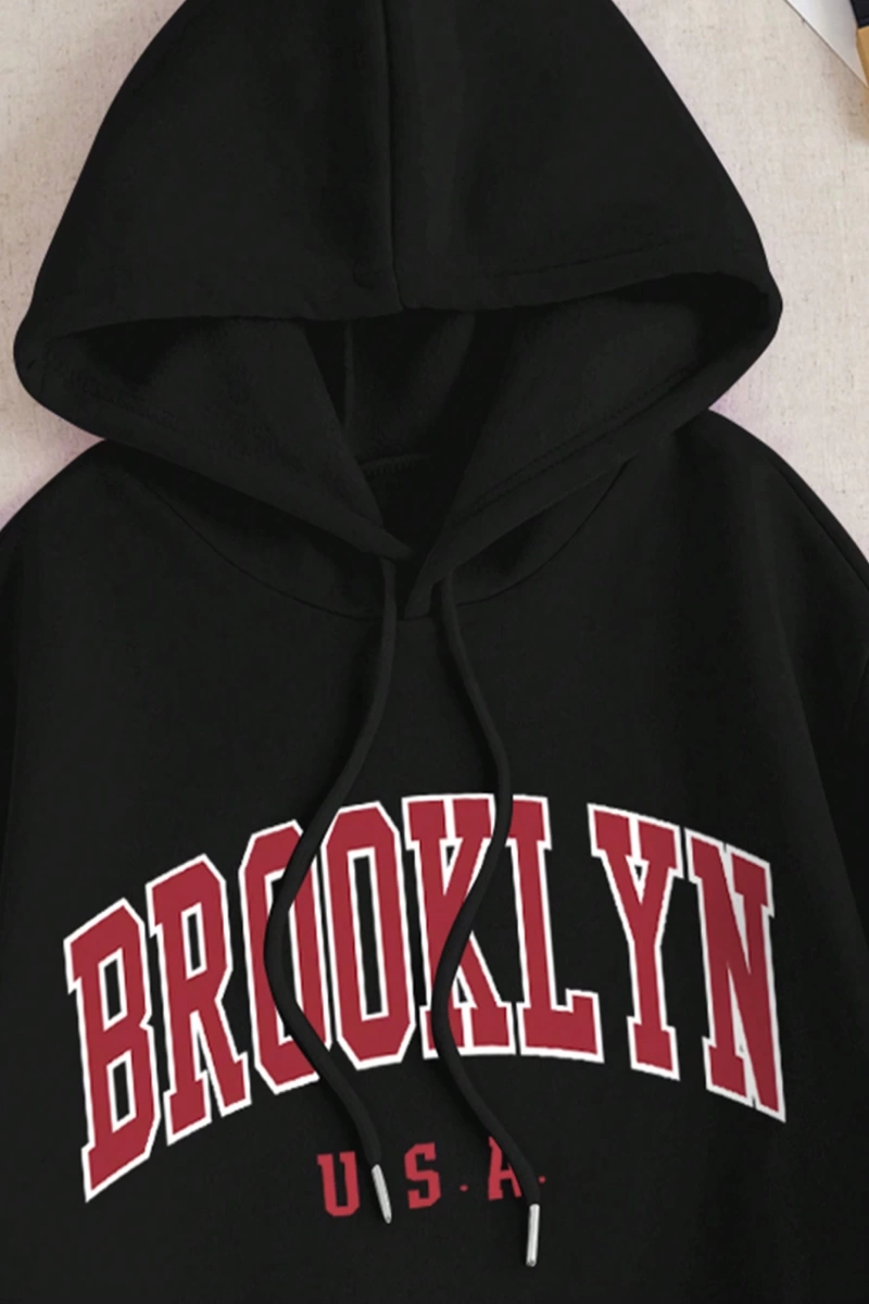 Kadın Moda Bol Spor Kapüşonlu Sweatshirt ve Eşofman Altı İki Parçalı Takım, Bayan İlkb