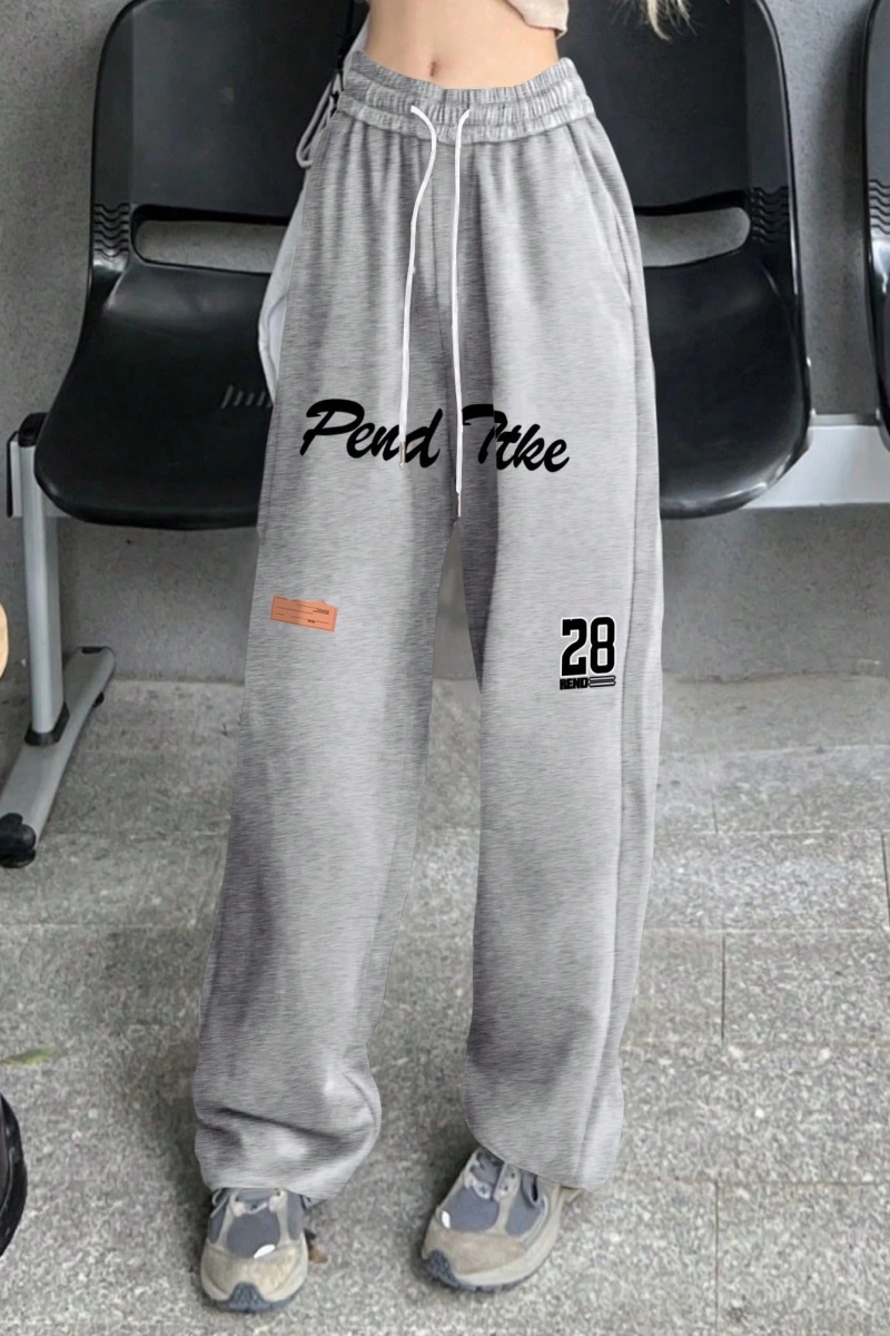 Kadın Moda Rahat Baskılı Düz Spor Pantolon